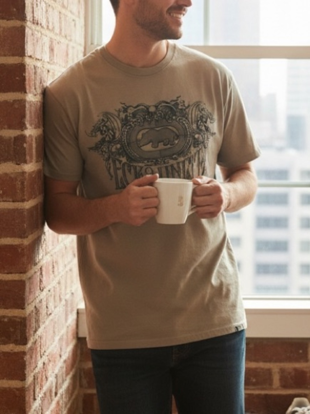 Ecko Unlimited Men's Graphic “Route of All Evil” Tee Tan L Vintage y2k